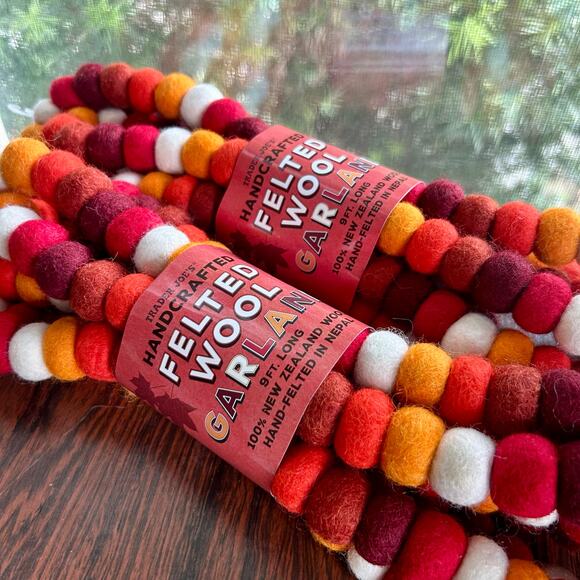 Trader Joe’s Felted Wool Garland Set of 2 Handcrafted 9ft Fall Seasonal Colors - Picture 7 of 10